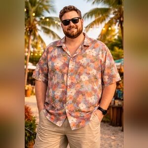 Par Simons Modal Tencel Organic Cotton Blend Tropical Floral Polo Shirt